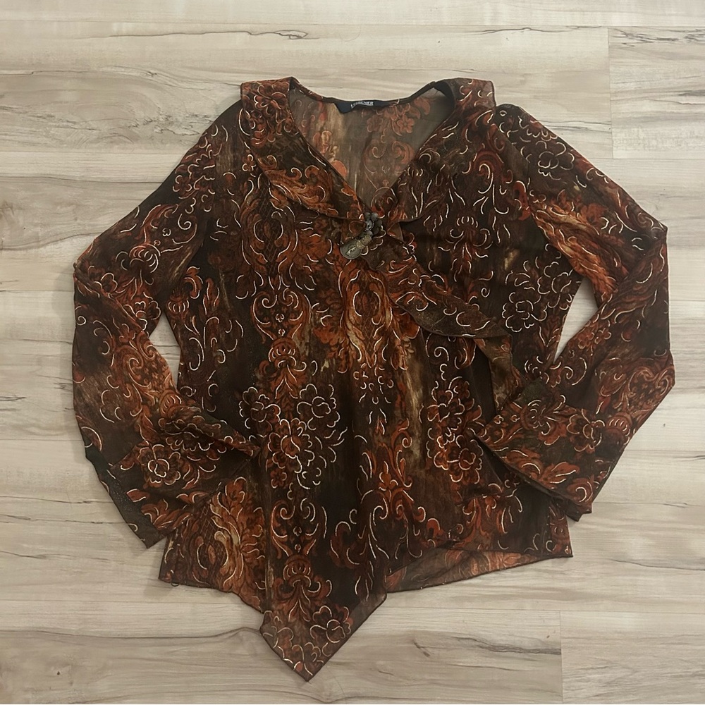 Le Grenier Vintage Y2K Blouse Long Sleeve Top Size Large Shimmery Flowy